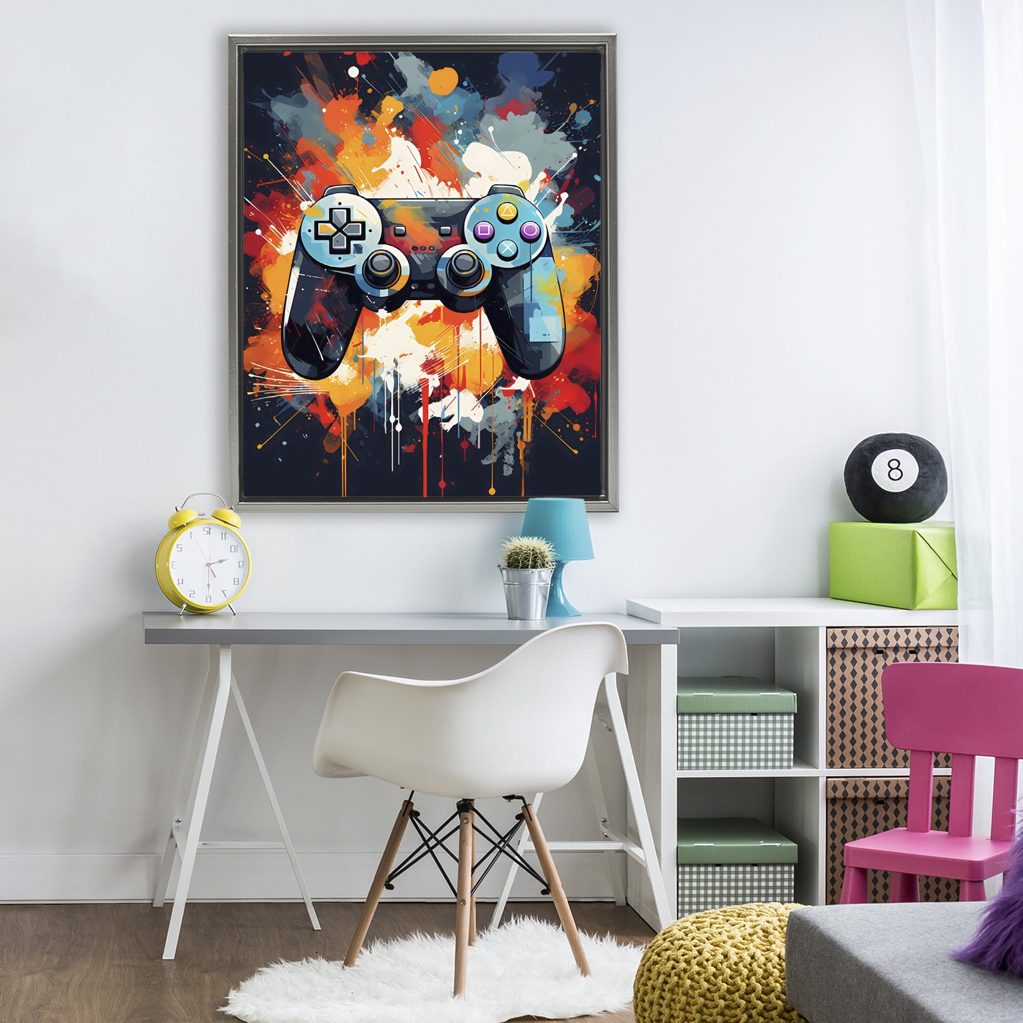 Stupell Industries Orange Paint Splash Gamer Gray Framed Floater Canvas Wall Art, design by Creative Studio