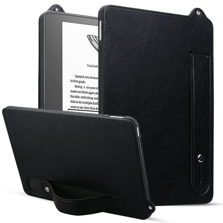 ELEHOLD for New Kindle Paperwhite 6 inch (2024)/Kindle Paperwhite 11th Gen 6 inch (2022) Case, Slim Fit Protective PU Leather Business Wrist Strap Stand Shock-Resistant Protective Cover,Black