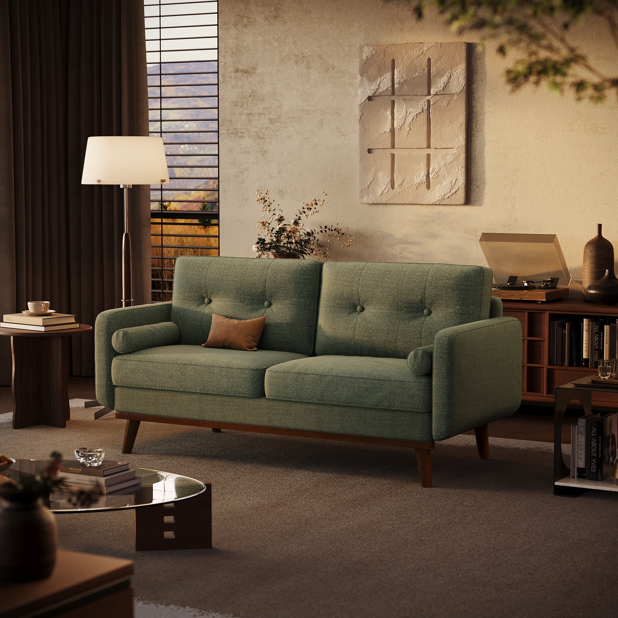 Modern Accent 65"W Loveseat Sofa, Button Tufted Upholstered Furniture,Mid Century Modern Decor Love Seat Couches for Living Room, Small Couch for Bedroom Office Apartment, So-lid & Easy to Install