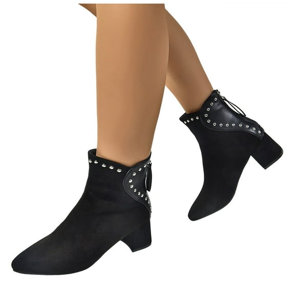 Rokment Womens Leopard Chelsea Dress Boots for Ladies Fall Winter Suede Pointed Toe Block High Heel Ankle Booties