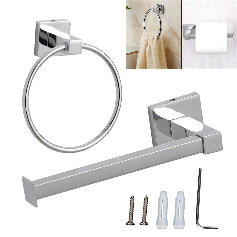 Wall Mounted Toilet Roll Holder +Towel rack Tissue Paper Stand Bathroom
