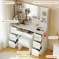 thumbnail image 4 of BeesClover Vanity Desk with Lights, Large Makeup Vanity with Mirror and Chair, Power Outlet, Hair Dryer Rack, 7 Drawers, 3 Lighting Modes Brightness Adjustable Dressing Table for Bedroom, 4 of 7
