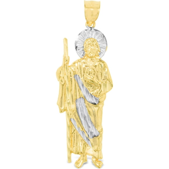 Floreo 10k Yellow Gold Saint Jude Two-Tone Religious Pendant Height(45mm)
