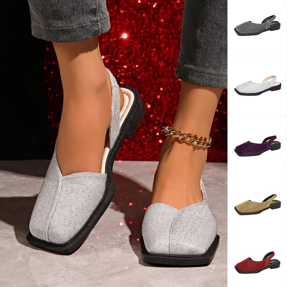 Miqool Square Toe Faux Leather Loafers for Women Low Block Heel Slip On ankle Strap Casual Dress Shoes