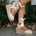 thumbnail image 4 of Rokment Espadrilles Platform Dressy Shoes for Women Bride Wedding Summer Fall Elegant Casual Leather Pointed Closed Toe Wedge Heeled Satin Strappy Sandals Beige Size 6, 4 of 6