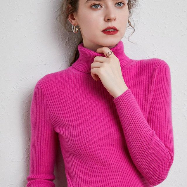 Suéter de mujer Otoño e Invierno Suéter de lana engrosado Cuello alto Jersey de barra de tiro Solapa corta Camisa de base de punto entallada