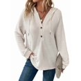 thumbnail image 1 of Sudadera con Capucha de Larga de Punto Gofre para Mujer, con Cordón, Botones, Cuello en V, Informal, con Capucha. XL, 1 of 9