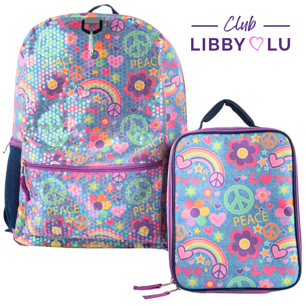 CLUB LIBBY LU Sequin Denim Print Girls Backpack and Lunch Box 3 Piece Set 16 inch Purple CLUB LIBBY LU Sequin Denim Print Girls Backpack and Lunch Box 3 Piece Set 16 inch Purple
