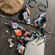 thumbnail image 4 of Gibobby Conjunto de traje de baño de bikini Nuevo traje de baño sexy de estilo étnico con estampado de bikini dividido para mujer(Negro,G), 4 of 5