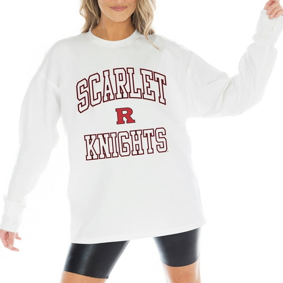Women's Gameday Couture White Rutgers Scarlet Knights Mind Games Oversized Long Sleeve T-Shirt