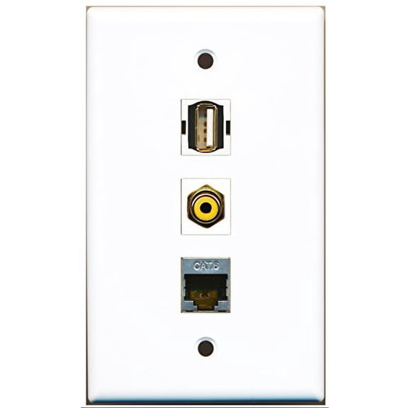 RiteAV - 1 Port RCA Yellow and 1 Port USB A-A and 1 Port Shielded Cat6 Ethernet Wall Plate