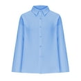 thumbnail image 1 of Vestidos Casuales Para Mujer, Blusas De Mujer De Moda Camiseta de manga larga de lino con botones y solapa de color liso para mujer, informal, de primavera y verano, 1 of 4