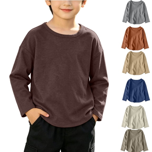 Tsivenald Boys Sweatshirt Shirts Crew Neck Pullover Kid Fleece Sweatshirt Lightweight Long Sleeve Tops, Coffee, Age 9-15 Months