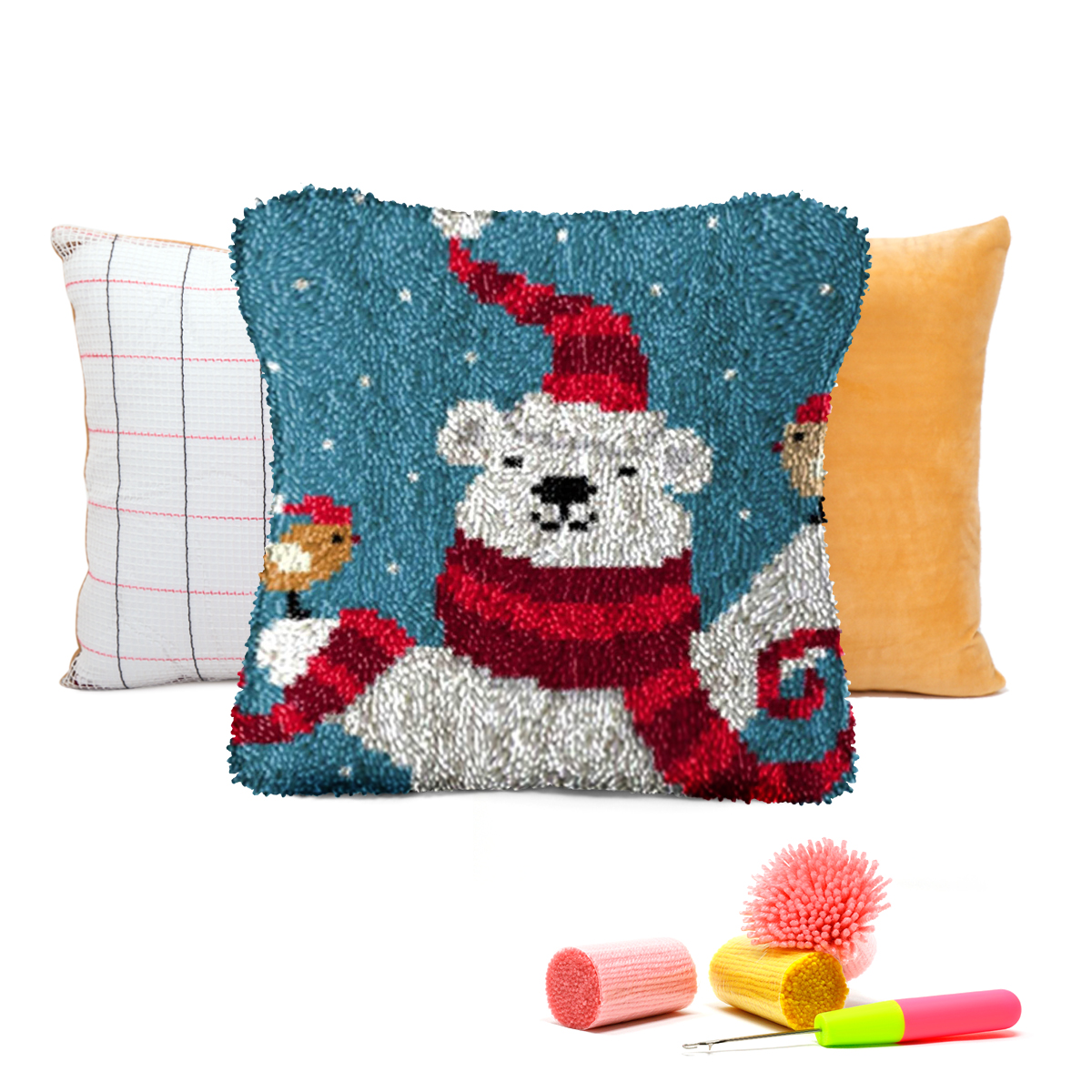 Latch Hook Pillow Kits for Adults pillow,latch hook pillow kits,Bear And Panda Embroidery Creative Craft Home Decor Ideal for Learning Pillow Making 43×43cm/17*17in