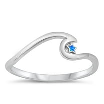 CHOOSE YOUR COLOR Blue Simulated Opal Ring .925 Sterling Silver Wave & Star Band CZ Female Size 4
