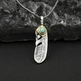 thumbnail image 2 of 1pc 201 Stainless Steel Chain Zinc Alloy and Rhinestone Necklaces Feather Turquoise Antique Silver 23.62 inch(60cm), 2 of 4