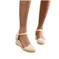 thumbnail image 3 of WIZUTIZ Wedge Sandals for Women Womens Sandals Comfortable Sports Stretchy Beach Sandals Pull-On Round Toe Shoes Low Heel (1"-2") Wide Solid Sandals for Ladies Anniversary On-trend Low Spend Beige, 3 of 6