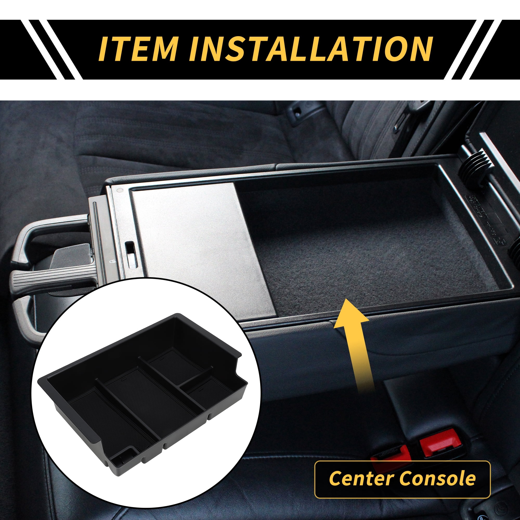 Unique Bargains Full Center Console Organizer Tray for Chevy Silverado for GMC Sierra 2500 3500 HD Yukon 2015-2019 Armrest Storage Box Insert Tray Full Console w/Bucket Seats ONLY Plastic Black