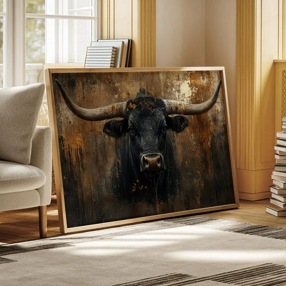 Dopaprint UNFRAMED PAPER POSTER Bold Longhorn Bull Art Print – Western Ranch Wall Decor, Rustic Cowboy Home Style, Texas Cattle Portrait, Distressed Farmhouse Art Wall Art