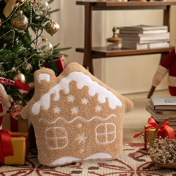 Gingerbread House Merry Christmas Throw Pillow Plush Stuffed Gingerbread House Pillow Cute Xmas Decorative Cushion Pillow for Christmas Party Decoration