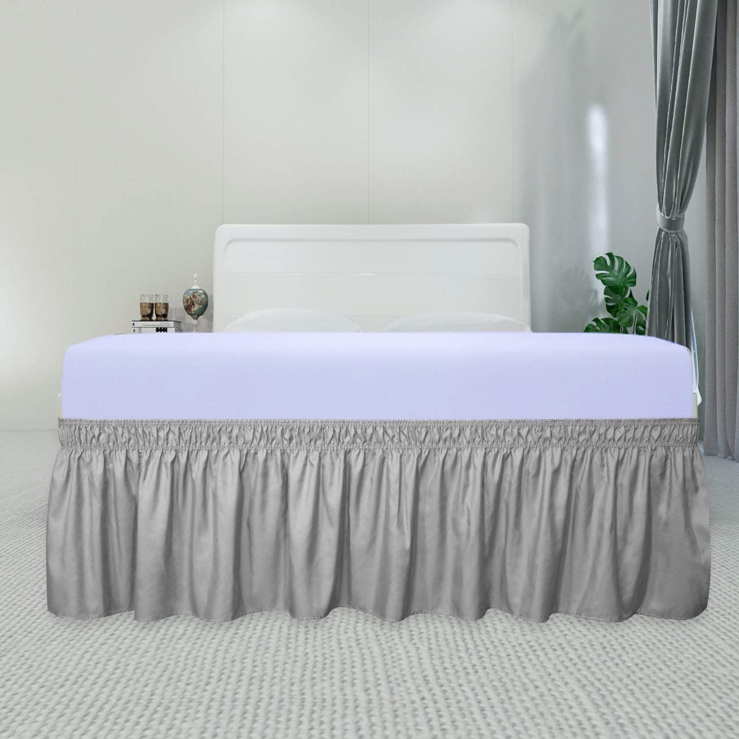 Wrap Around Ruffled Bed Skirt with Adjustable Elastic Belt - 14 Inch ...