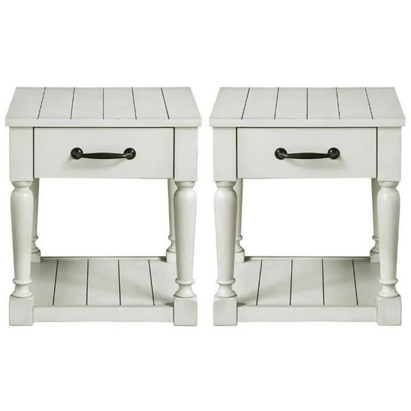 Home Square End Table in White Alabaster Finish - Set of 2