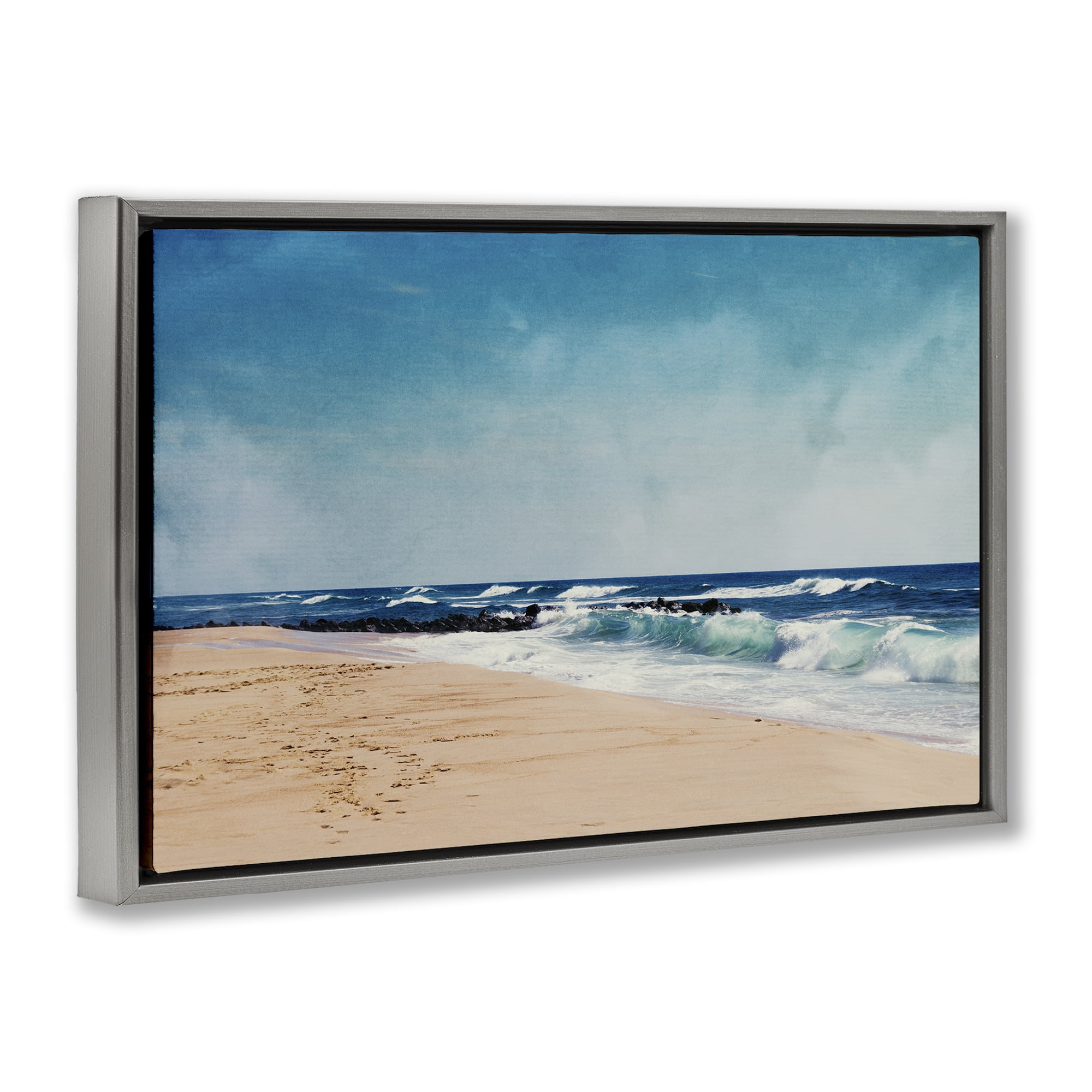 Stupell Industries Atlantic Waves Shoreline Gray Framed Floater Canvas Wall Art, design by Dirk Wüstenhagen