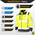 thumbnail image 4 of KwikSafety (Charlotte, NC) GALAXY SoftShell Safety Jacket (LIMITED EDITION PATTERN) Class 3 Hi Visibility Water Resistant ANSI OSHA Reflective Hoodie Winter Construction Gear Men | Yellow Extra Large, 4 of 6