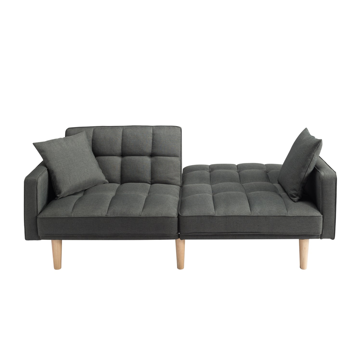 Kadyn Futon Sleeper Sofa, Modern Futon with 2 Pillows, Fabric Futon Sofa Bed for Small Apartmentsents, Dark Gray Kadyn Futon Sleeper Sofa, Modern Futon with 2 Pillows, Fabric Futon Sofa Bed for Small Apartmentsents, Dark Gray