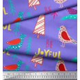 thumbnail image 3 of Soimoi Purple Rayon Crepe Fabric Text & Bird Artistic Print Fabric by Yard 46 Inch Wide, 3 of 5