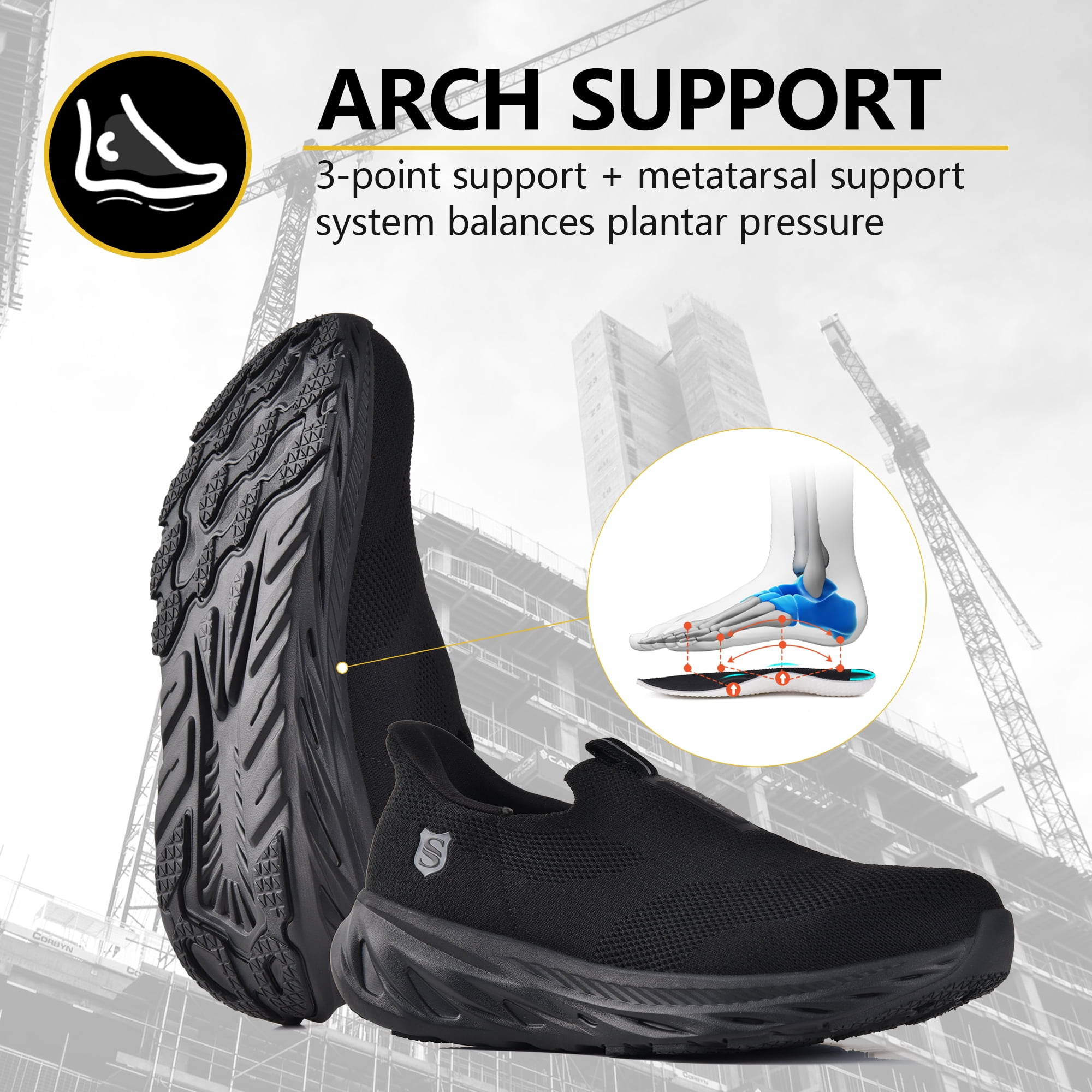 SUYSTEX Hands Free Slip On Steel Toe Shoes Indestructible