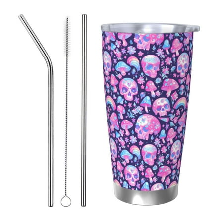 

Goofa Skull Rainbow Mushroom for 20 oz Skinny Tumbler Stainless Steel Coffee Mug Slim Vacuum Insulated Travel Cup Car Cup-Straw Three-piece Set