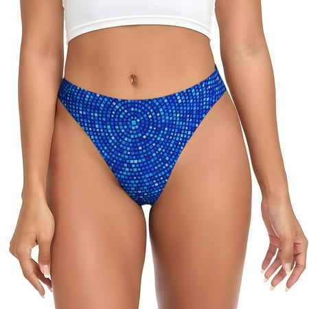 Kdxio Blue Circles Mosaic Pattern Seamless Thongs for Women No Show Thong V-waisted Stretch Breathable Sexy Panties Underwear-Small