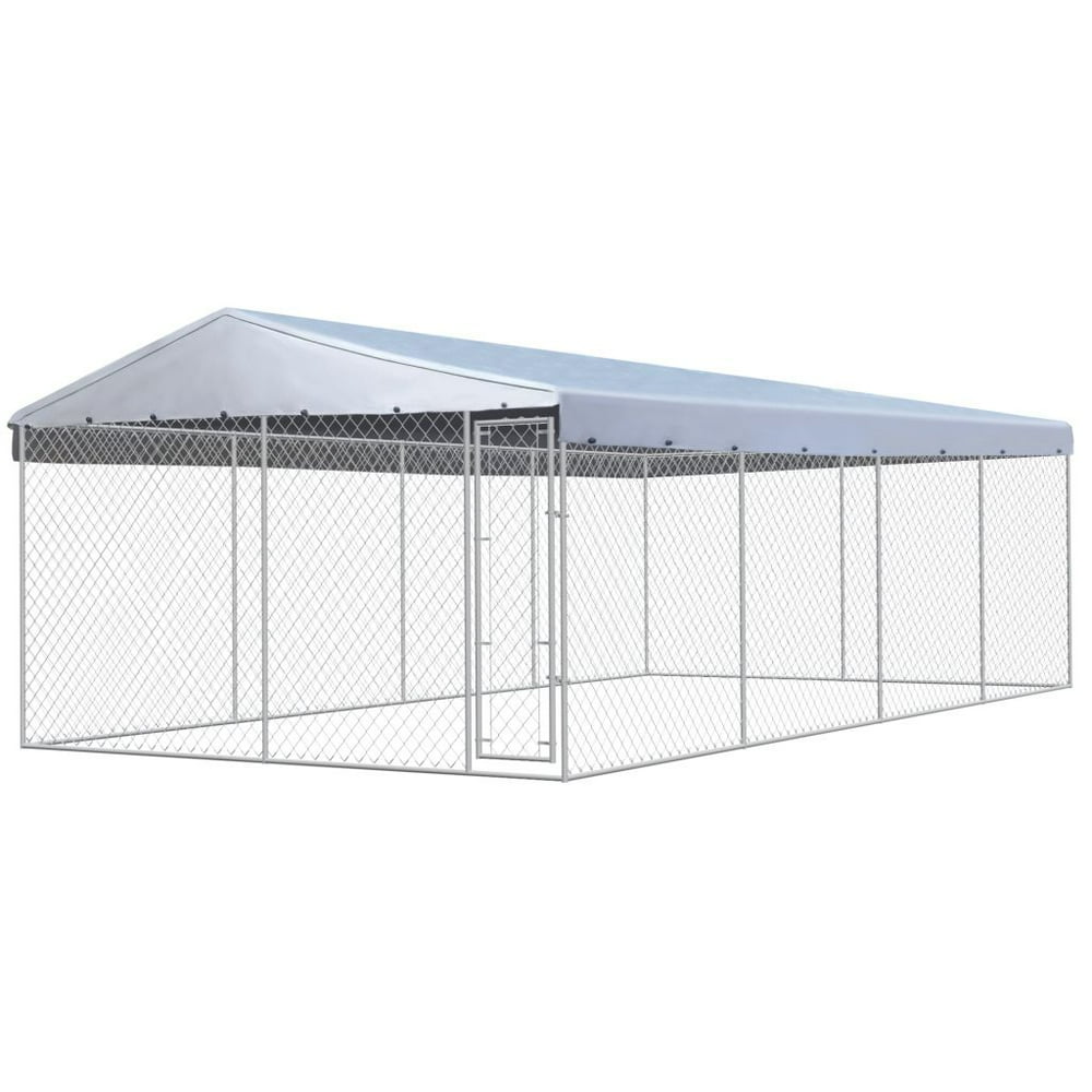 vidaXL Outdoor Dog Kennel with Roof Galvanized Steel 25'x13' Walmart