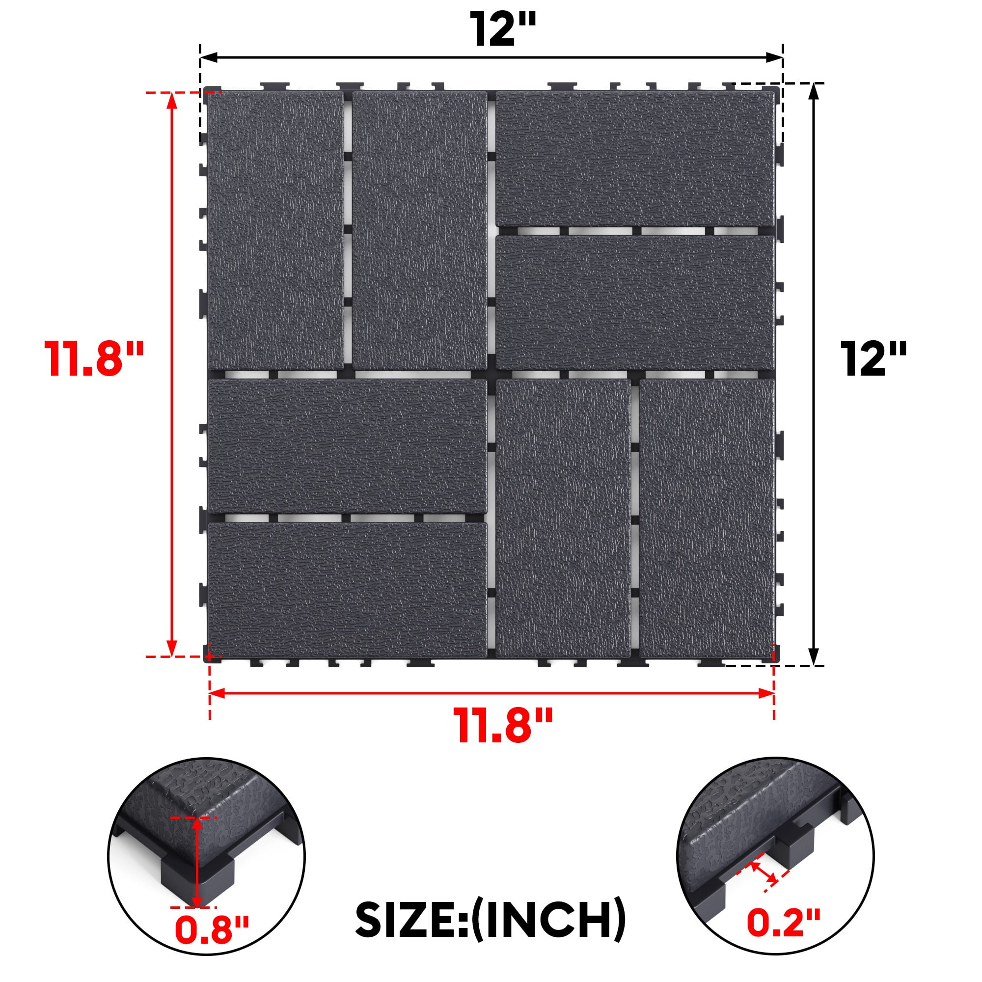 Miniyam 44 Pcs Interlocking Deck Tiles, 12" x 12", Polypropylene, for Outdoor Balcony Garden Gray