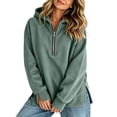 thumbnail image 2 of Yeaiivve Womens Side Slit Hoodie Quarter Zip Raglan Long Sleeve Pullovers Comfy Lightweight Fall Hoodies Daily Casual Hooded Tops L, 2 of 8