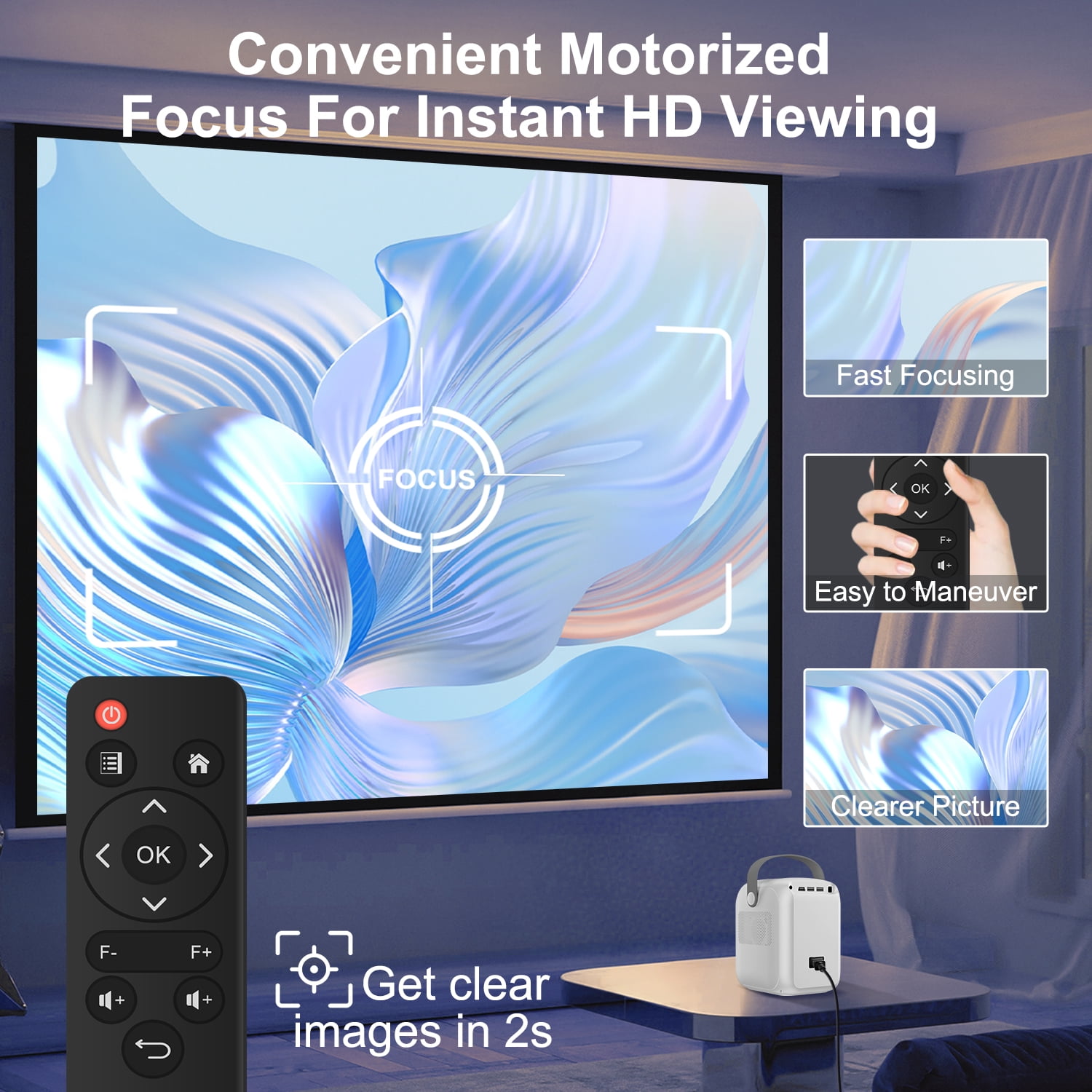 Portable Video Projector with WiFi and Bluetooth,1080P Supported,Electric Focus & Auto Keystone,Home Movie Projector for Bedroom,Wireless 300" Display