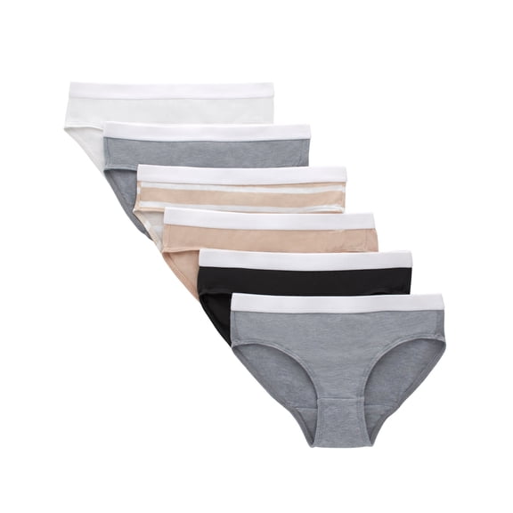 Hanes Originals Girls' Underwear Hipsters, Black & Assorted, 6-Pack 12