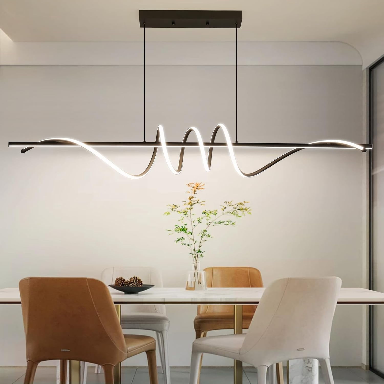 47inch Gold Chandelier Modern Ceiling Spiral Pendant Light Fixtures Hanging LED Color Temperature and Height Adjustable Chandeliers for Dining Room Living Room Bedroom Kitchen Island
