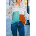 thumbnail image 1 of ABPHQTO Top de mujer de canalé con diseño de patchwork de leopardo y manga larga, 1 of 5
