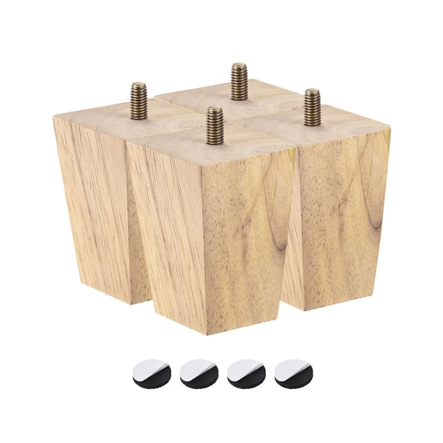 Unique Bargains Furniture Legs 3 Inch(80mm) Set of 4 Square Solid Wood Couch Legs