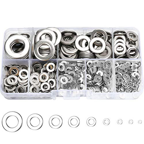 Metal Round Washers Kit 9 Types Of Washers For Bolts And Screws Metal Flat Washers 600 Pcs Stainless Steel Washers Assorted Set Silver M2/M2.5/M3/M4/M5/M6/M8/M10/M12/mm