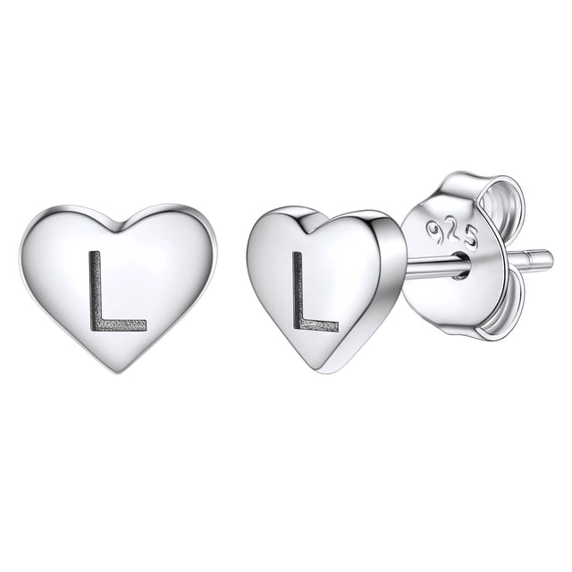 Pendientes de corazón inicial de Silvora, tachuelas de plata esterlina hipoalergénicas para mujer, diminuta letra L, dijes de oreja, regalo de joyería para cumpleaños, día de la madre