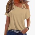 thumbnail image 2 of JGTDBPO Summer Tops for Women Dressy Solid Color Trendy Pullover Tops Short Sleeve Off The Shoulder Camisole Loose Blouses Tunic Tops for Leggings Casual T-Shirts, 2 of 5