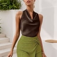 thumbnail image 7 of YUGYXL Womens Elegant Twist Front Halter Sleeveless Satin Blouse Keyhole Back Tank Top Khaki M, 7 of 7