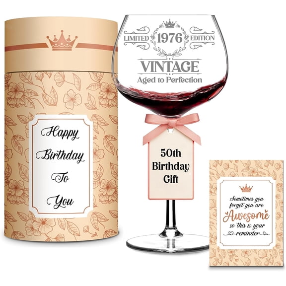 Vintage 1976 Engraved Wine Glass - 50th Birthday Gift for Her