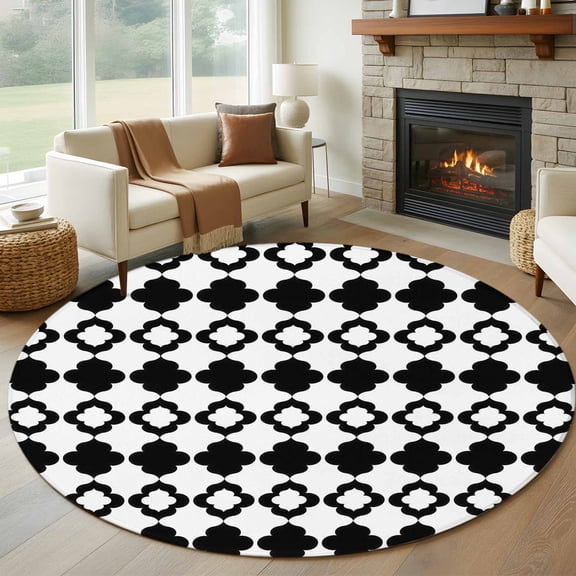 Round Area Rugs Collection 8 Ft, Bohemia Non-Slip Residential Carpet, Retro Abstract Geometric Pattern Boho Black Indoor Crawling Mats Runner Rugs for Living Room/Dining Room/Bedroom