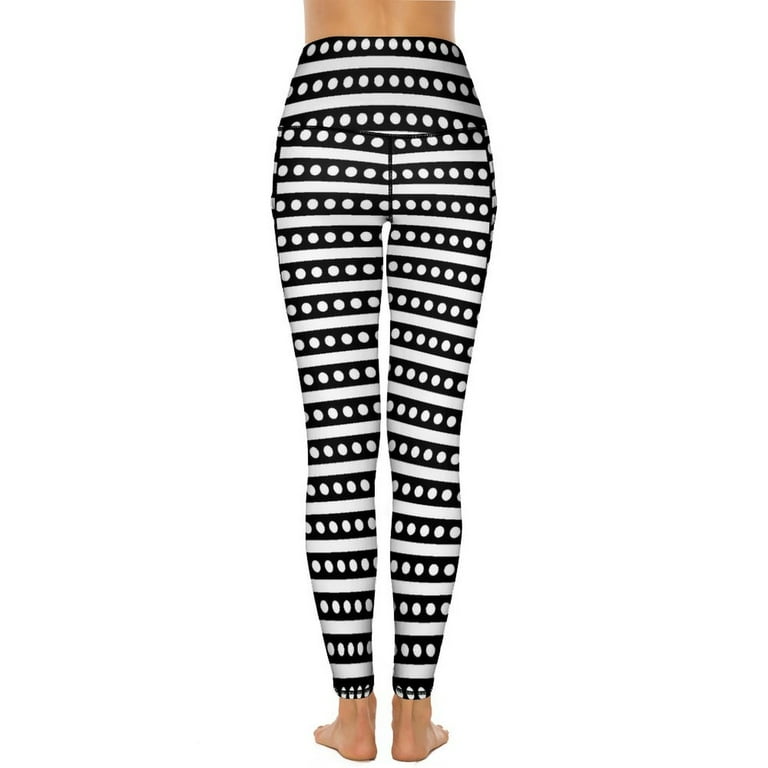 Vintage Striped Polka Dot Leggings Black And White Workout Yoga