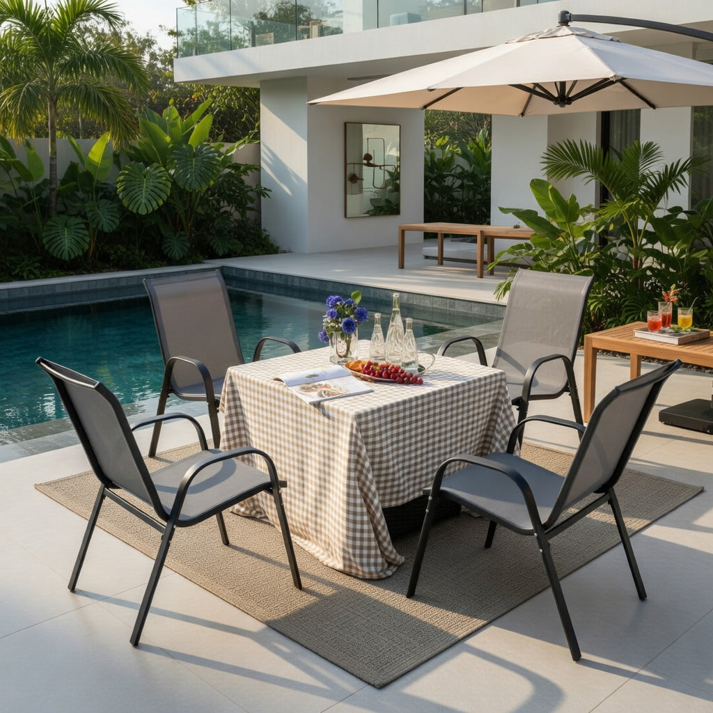 Hommoo 4-Pack Stackable Outdoor Dining Chairs with Ergonomic Armrests, Heavy-Duty Steel Construction for Patio & Deck, Gray