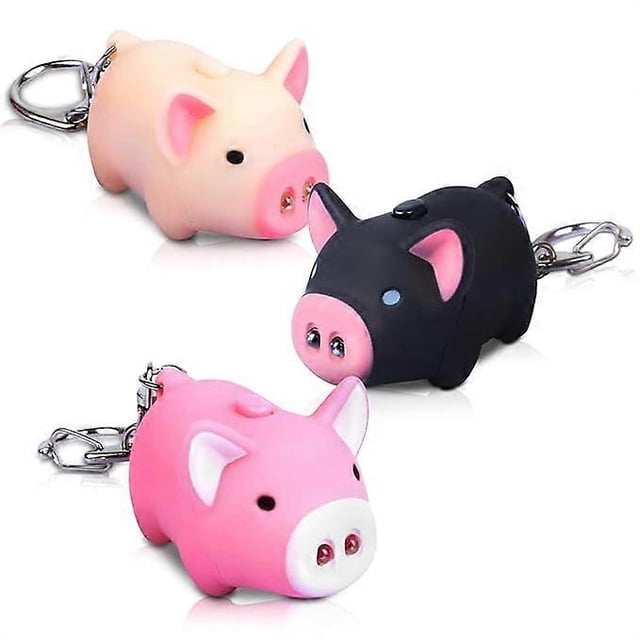 llaveros LED con forma de cerdo para niños. Divertido llavero con luz LED, ideal como mochila para niñas, color rosa y negro, 4,2 x 3 x 3 cm.